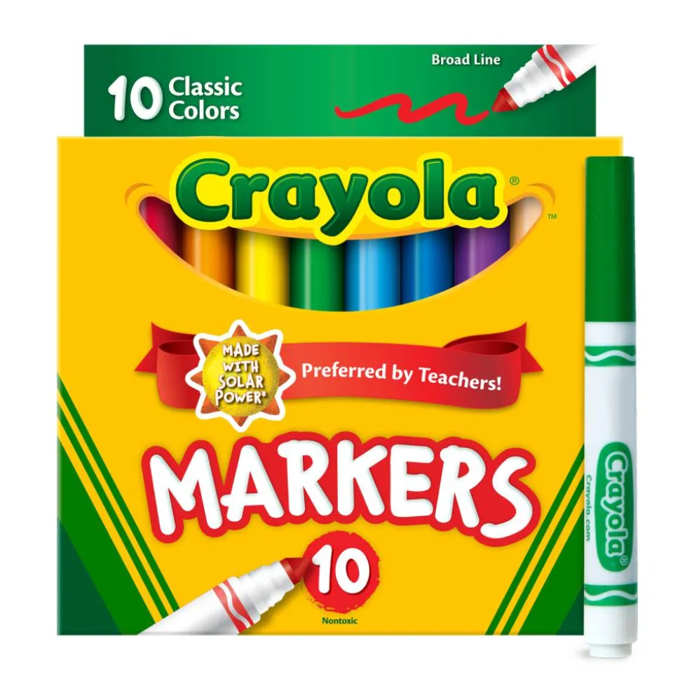 Crayola Broad Line Markers, Assorted Classic Colors, Box Of 10