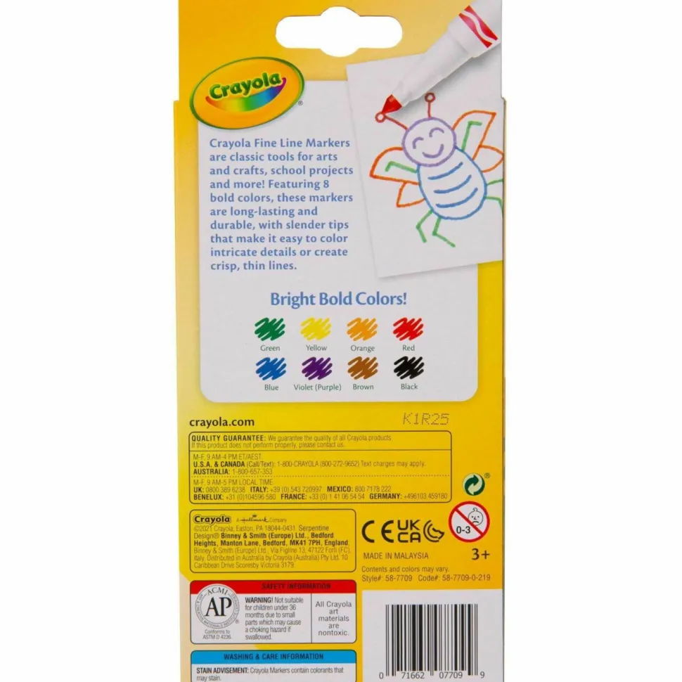 Crayola Fine Line Markers, Assorted Classic Colors, Box Of 8
