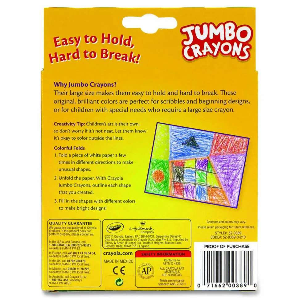 Crayola Jumbo Crayons, Assorted Colors, Box Of 8 Crayons
