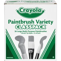 Crayola Large Variety Paint Brush Classpack, Natural; Nylon Bristles, Flat; Round Profiles, 36/Set