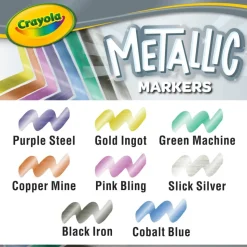 Crayola Metallic Markers, Bullet Point, Assorted Colors, Pack Of 8