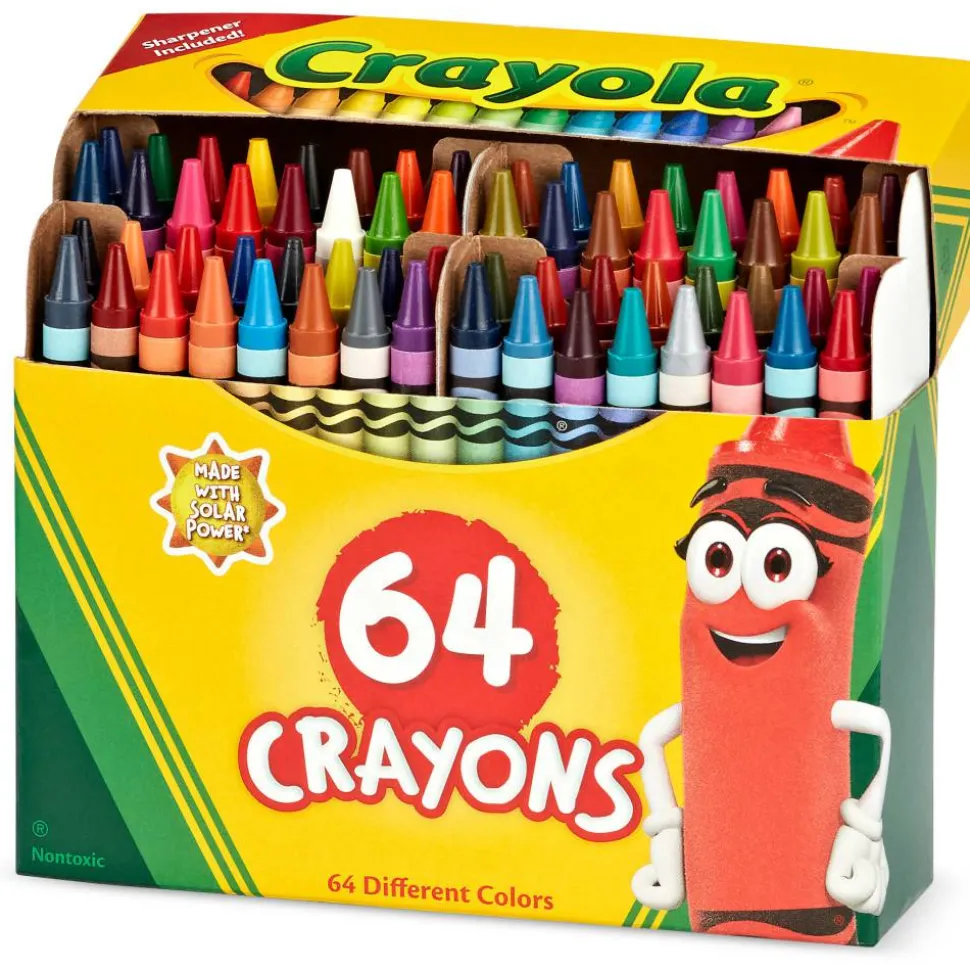 Crayola Standard Crayons With Built-In Sharpener, Assorted Colors, Box Of 64 Crayons