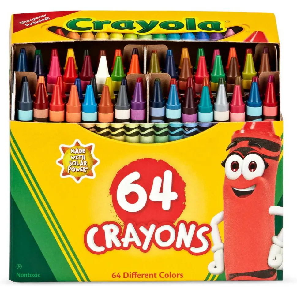 Crayola Standard Crayons With Built-In Sharpener, Assorted Colors, Box Of 64 Crayons