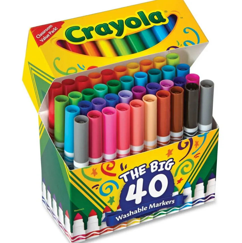 Crayola The Big 40 Washable Markers, Set Of 40 Markers, Conical Point, Assorted Colors