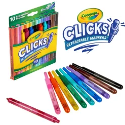 Crayola Washable Markers With Retractable Tips, Conical Tip, Assorted Colors, Pack of 10 Markers