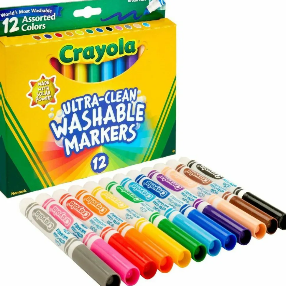 Crayola Washable Markers, Broad Line, Assorted Classic Colors, Box Of 12