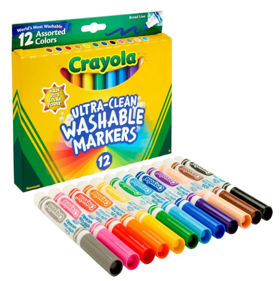 Crayola Washable Markers, Broad Line, Assorted Classic Colors, Box Of 12