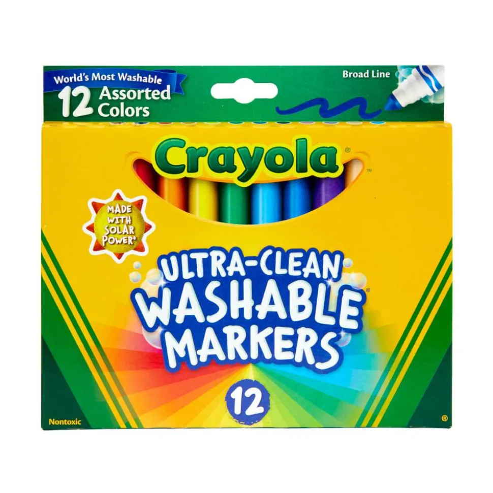 Crayola Washable Markers, Broad Line, Assorted Classic Colors, Box Of 12