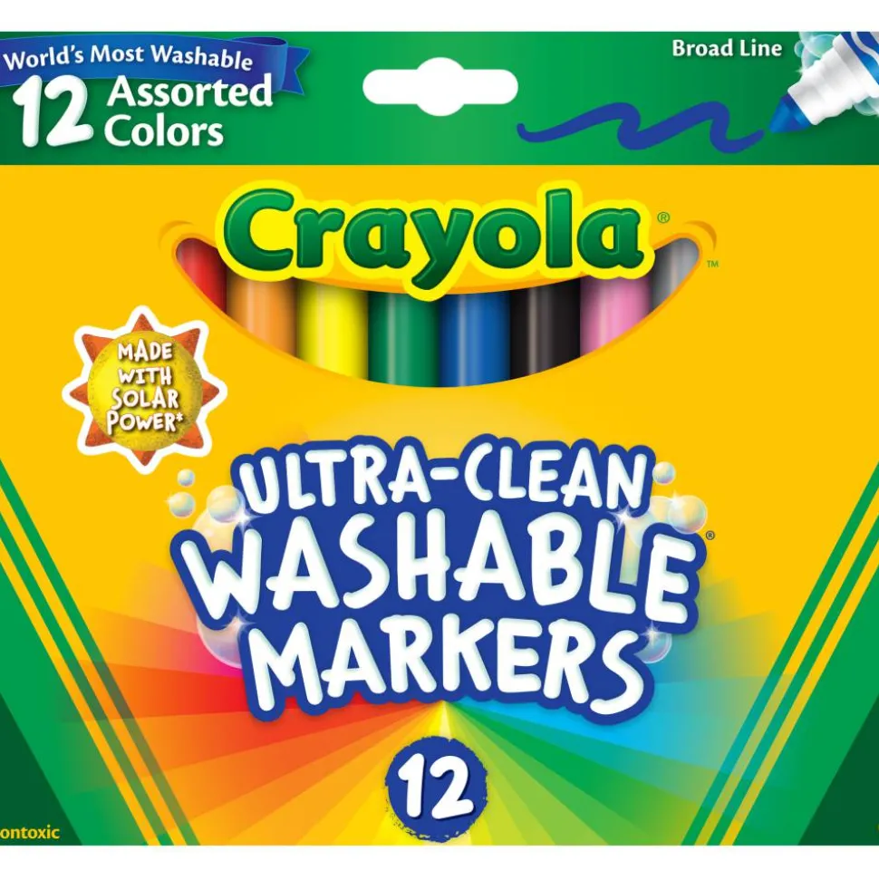 Crayola Washable Markers, Broad Line, Assorted Classic Colors, Box Of 12