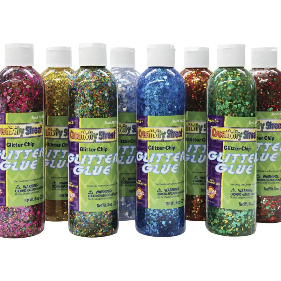 Creativity Street Glitter Chip Glue, 8 Oz, Assorted Colors, Pack Of 8