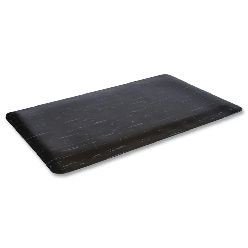 Crown Cushion-Step Marbleized Rubber Mat, Rectangular, Black Smooth Surface, 36" x 72"