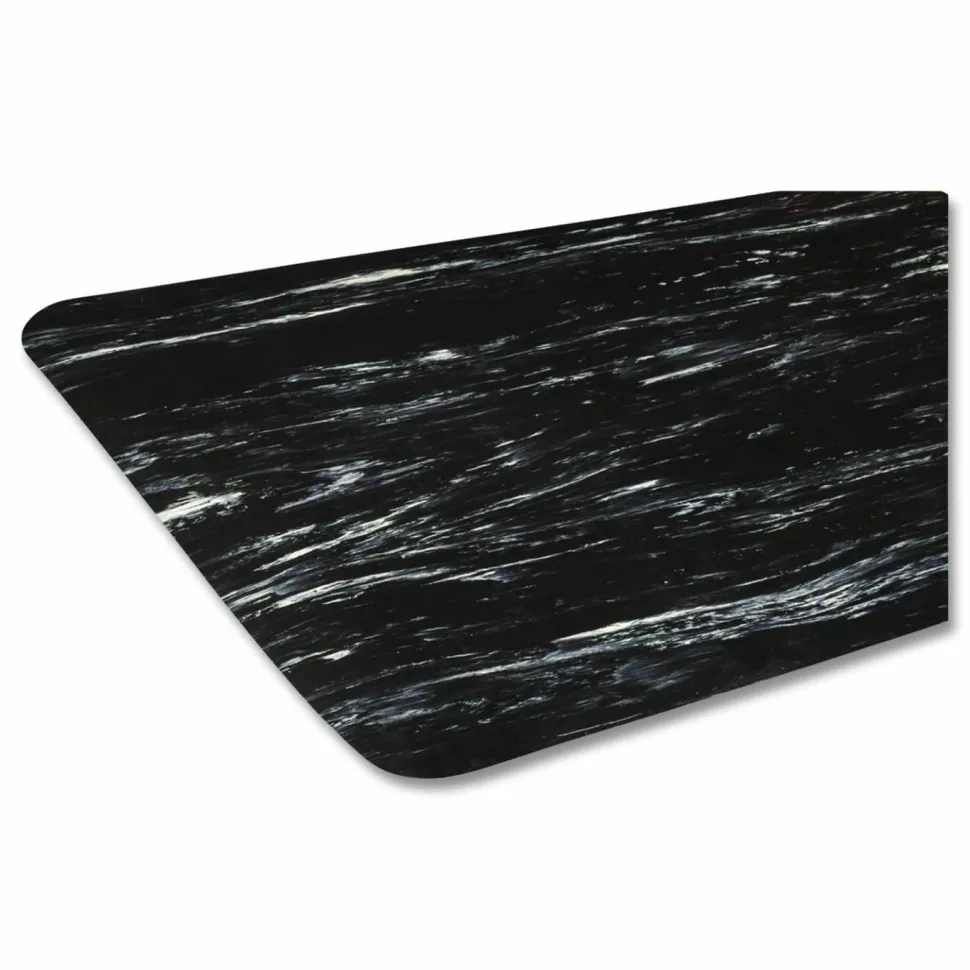 Crown Cushion-Step Marbleized Rubber Mat, Rectangular, Black Smooth Surface, 36" x 72"