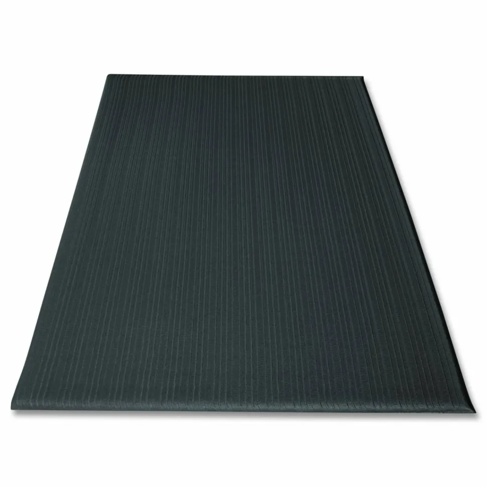 Crown Ribbed Vinyl Anti-Fatigue Mat, Rectangular, Black Ribbed Surface, 24" x 36"