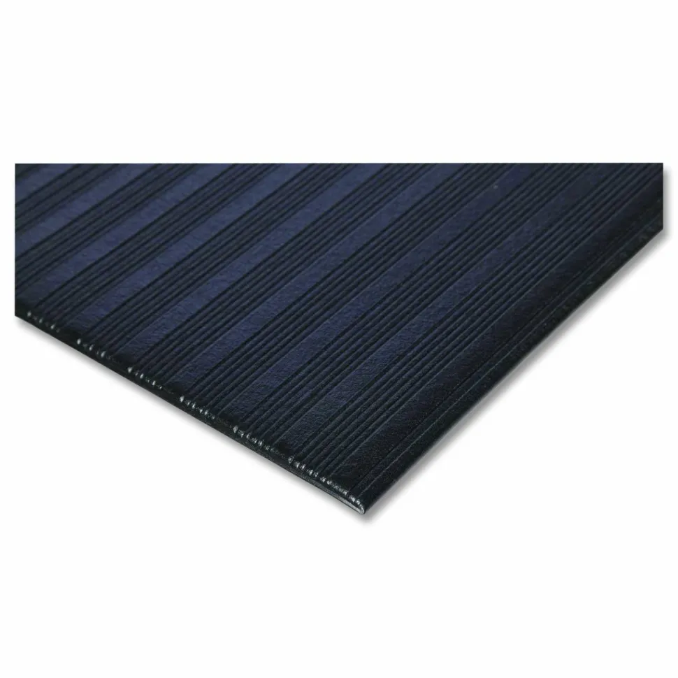 Crown Ribbed Vinyl Anti-Fatigue Mat, Rectangular, Black Ribbed Surface, 24" x 36"