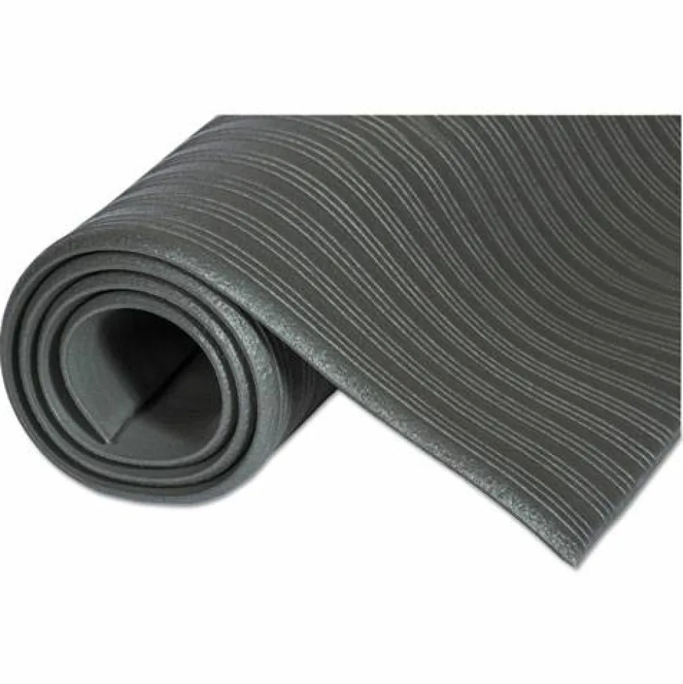 Crown Ribbed Vinyl Anti-Fatigue Mat, Rectangular, Gray Ribbed Surface, 24" x 36"