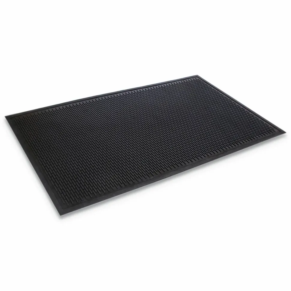 Crown-Tred Indoor/Outdoor Scraper Mat, Black Loop-Twist Ribbed Rubber Surface, 35.5" x 59.5"