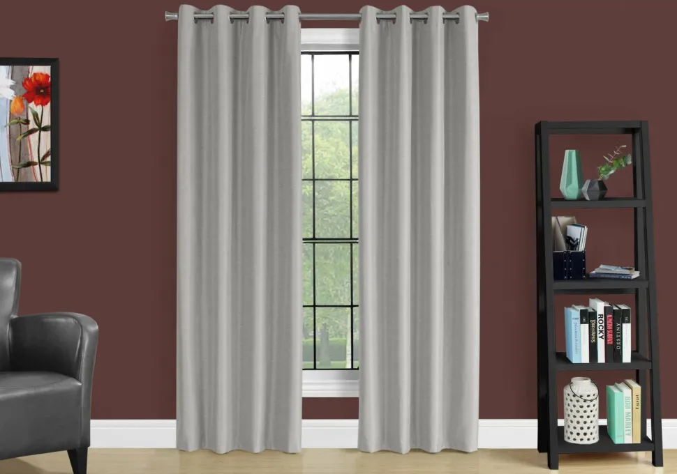 Curtain Panel, 2pcs Set, 54"W X 84"L, 100% Blackout, Grommet, Living Room, Bedroom, Kitchen, Grey Thermal Insulation Polyester, Contemporary, Modern