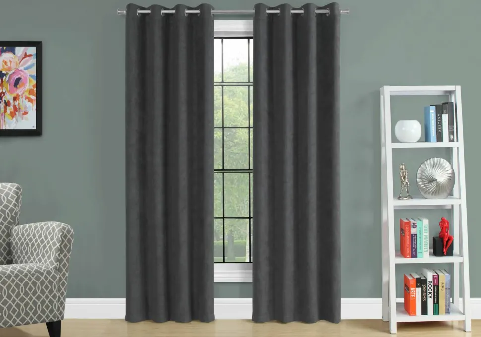 Curtain Panel, 2pcs Set, 54"W X 95"L, Room Darkening, Grommet, Living Room, Bedroom, Kitchen, Grey Micro Suede, Contemporary, Modern