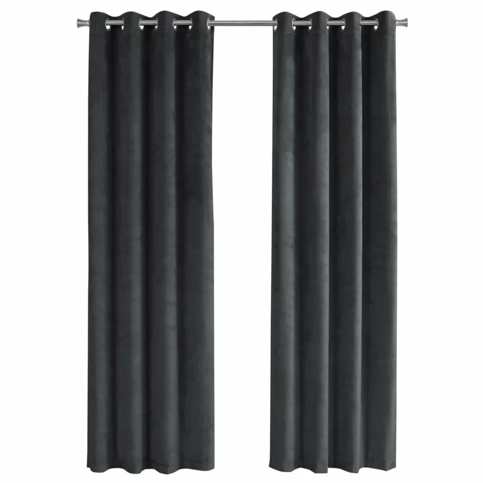 Curtain Panel, 2pcs Set, 54"W X 84"L, Room Darkening, Grommet, Living Room, Bedroom, Kitchen, Grey Velvet, Contemporary, Modern