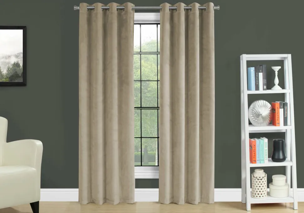 Curtain Panel, 2pcs Set, 54"W X 84"L, Room Darkening, Grommet, Living Room, Bedroom, Kitchen, Beige Velvet, Contemporary, Modern