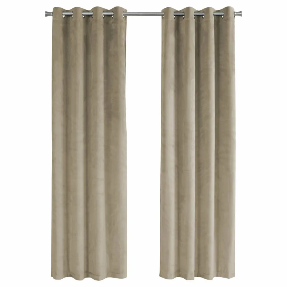 Curtain Panel, 2pcs Set, 54"W X 84"L, Room Darkening, Grommet, Living Room, Bedroom, Kitchen, Beige Velvet, Contemporary, Modern