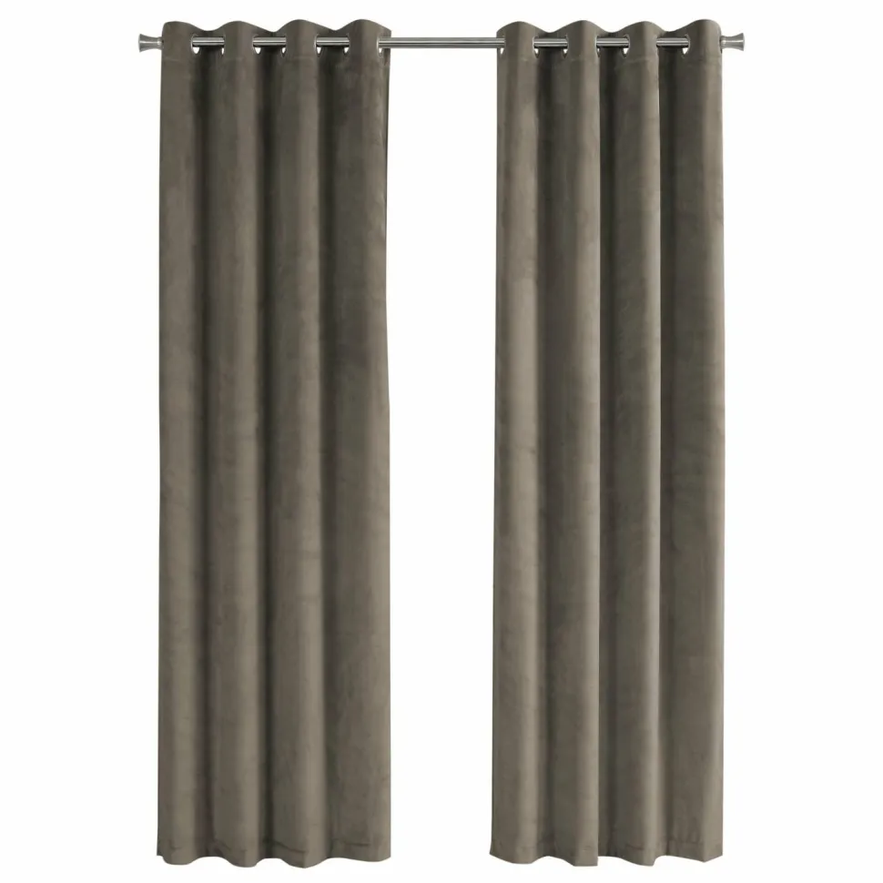 Curtain Panel, 2pcs Set, 54"W X 95"L, Room Darkening, Grommet, Living Room, Bedroom, Kitchen, Beige Velvet, Contemporary, Modern