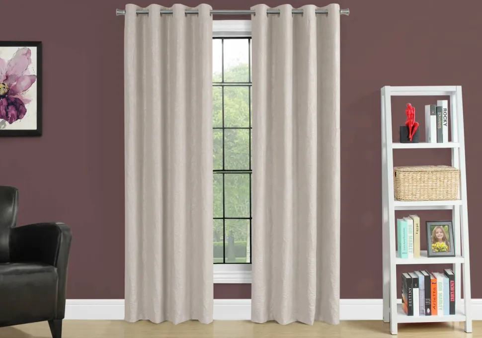 Curtain Panel, 2pcs Set, 54"W X 95"L, Room Darkening, Grommet, Living Room, Bedroom, Kitchen, Beige Micro Suede, Contemporary, Modern