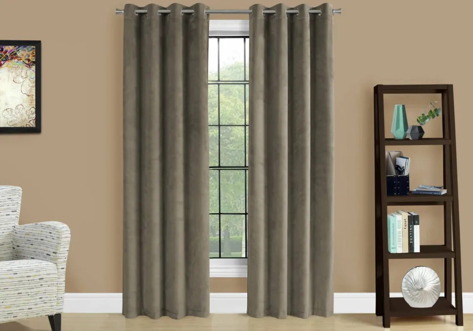 Curtain Panel, 2pcs Set, 54"W X 84"L, Room Darkening, Grommet, Living Room, Bedroom, Kitchen, Beige Velvet, Contemporary, Modern