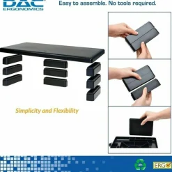DAC Stax MP-211-Adjustable Ultra-Wide Monitor/Laptop Stand, Black - 66 lb Load Capacity - 4.8"x22"x 10.5" Depth - Plastic - Black - - 02238