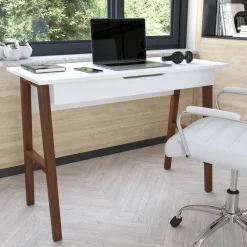 Darla Home Office Writing Computer Desk with Drawer - Table Desk for Writing and Work, White/Walnut