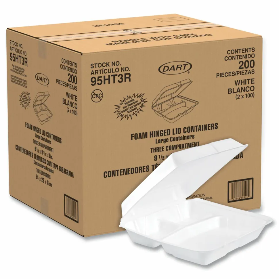 Dart 9-1/2" Triple-Compartment Foam Containers