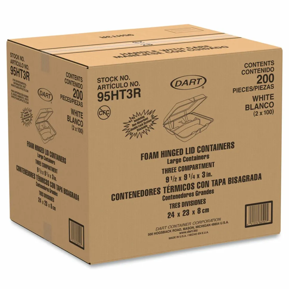Dart 9-1/2" Triple-Compartment Foam Containers