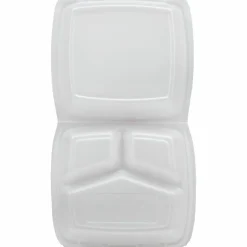 Dart Foam Hinged Lid Containers, 3 Compartments, 8.38 x 7.78 x 3.25, 200/Carton