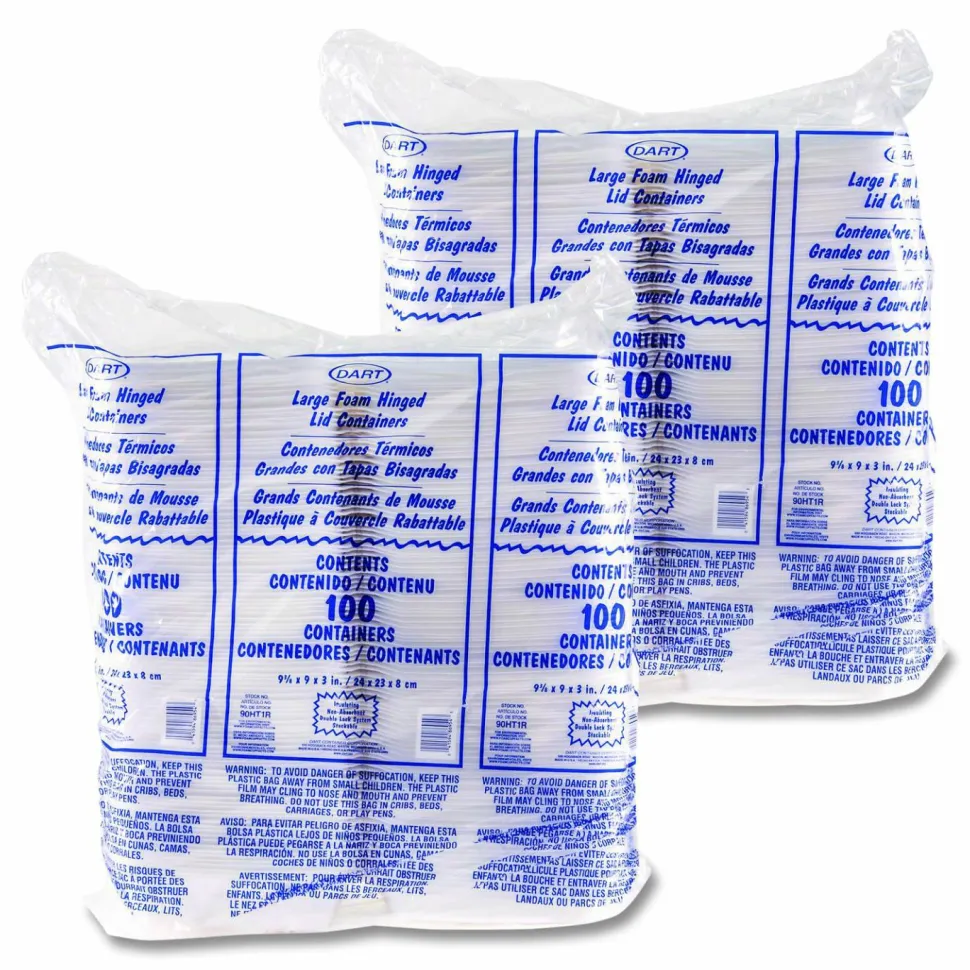 Dart Large Carryout Foam Trays, 1 Compartment, 9" x 9", White, Pack Of 100