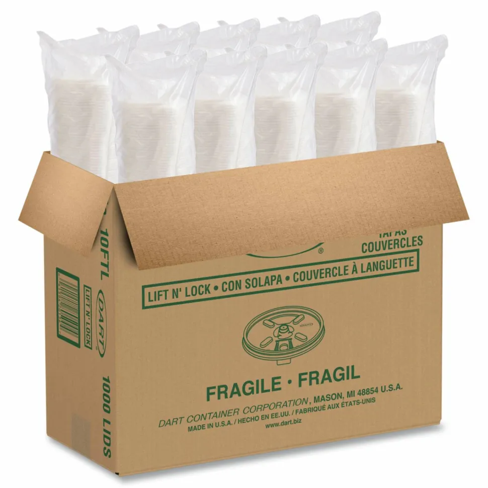 Dart Lift-n-Lock Coffee Cup White Lids - Dome - Plastic - White - 1000 / Carton
