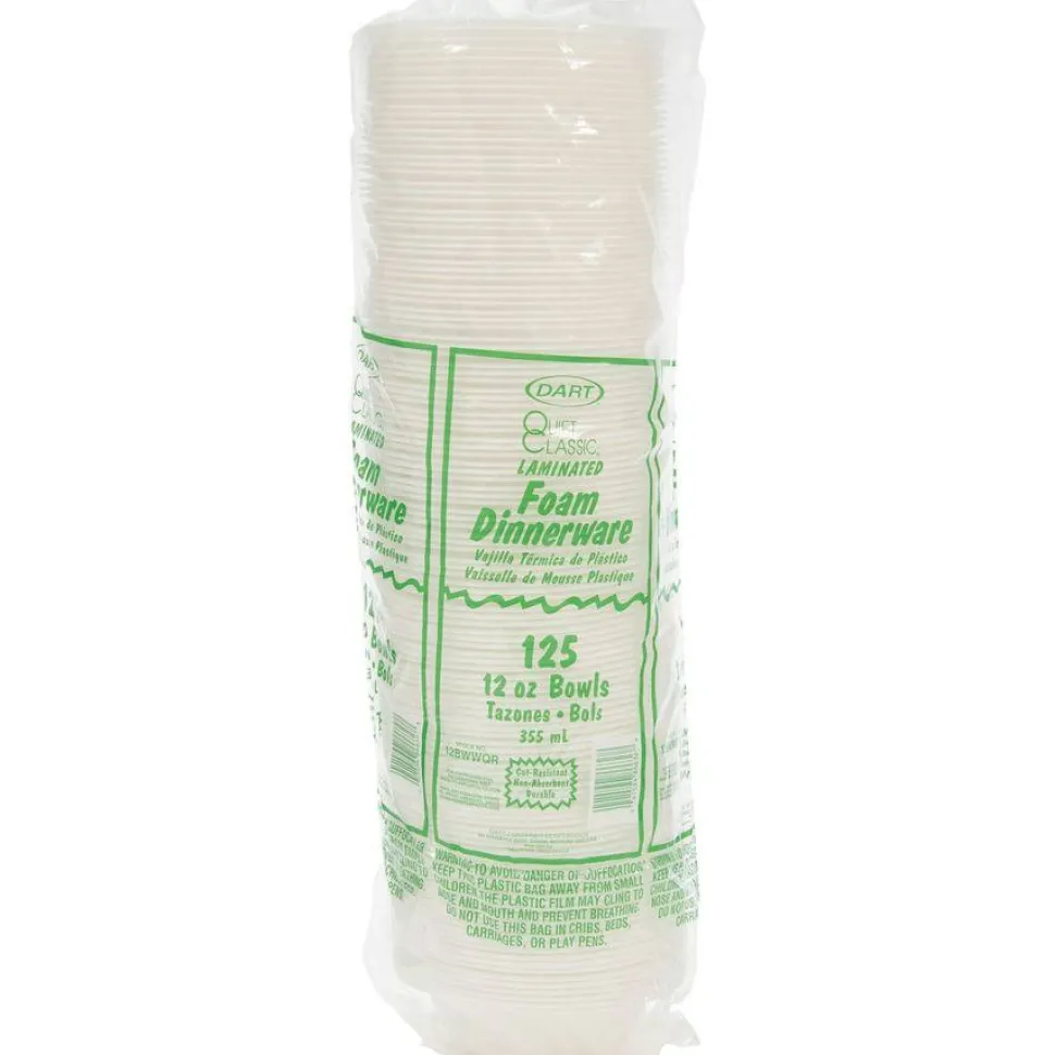 Dart Quiet Classic Laminated Foam Dinnerware, Bowl, 12 oz, White, 125/Pack