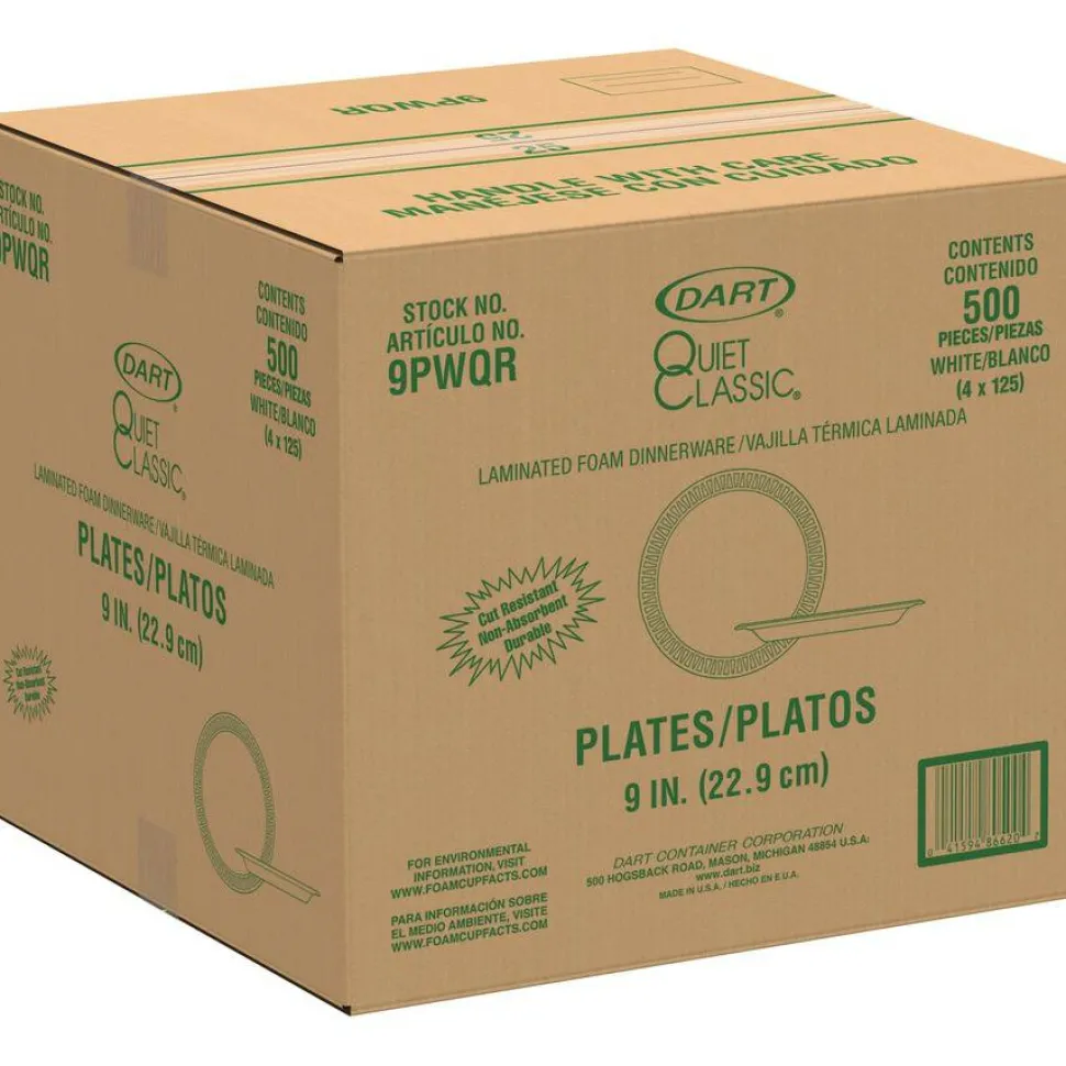 Dart Classic 9" Dinnerware Plates, White, Pack of 500 Plates