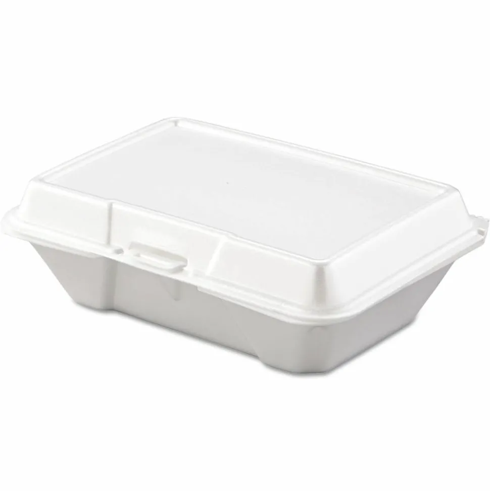 Dart Hinged-Lid Carryout Food Containers, 1 Compartment, 2 7/8"H x 6 3/8"W x 9 5/16"D, White, Pack Of 200