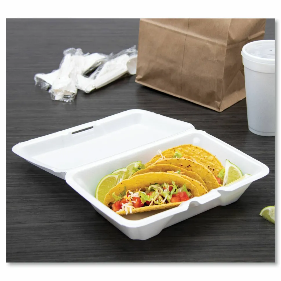 Dart Hinged-Lid Carryout Food Containers, 1 Compartment, 2 7/8"H x 6 3/8"W x 9 5/16"D, White, Pack Of 200