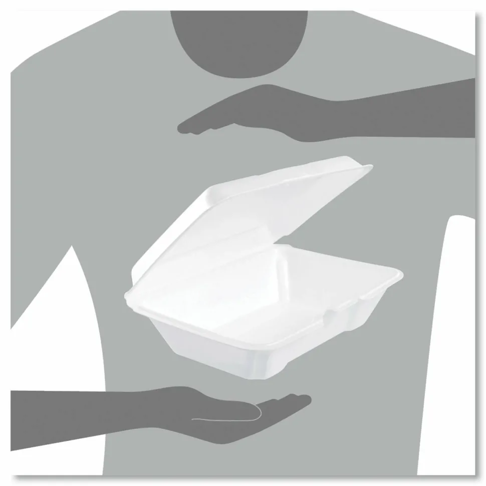 Dart Hinged-Lid Carryout Food Containers, 1 Compartment, 2 7/8"H x 6 3/8"W x 9 5/16"D, White, Pack Of 200