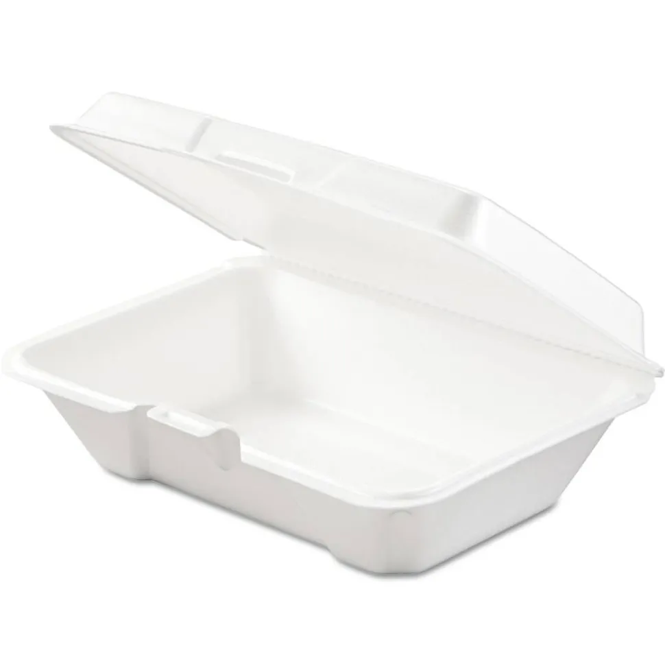 Dart Hinged-Lid Carryout Food Containers, 1 Compartment, 2 7/8"H x 6 3/8"W x 9 5/16"D, White, Pack Of 200