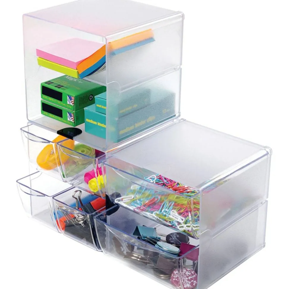 Deflecto Stackable Cube With 2 Drawers, 6"H x 6"W x 7 1/8"D, Clear