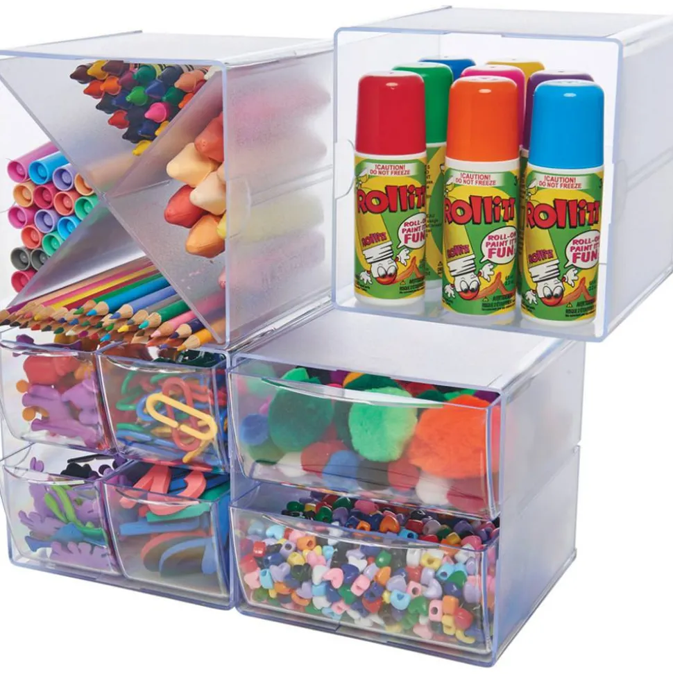 Deflecto Stackable Cube With X Divider, 6"H x 6"W x 6"D, Clear