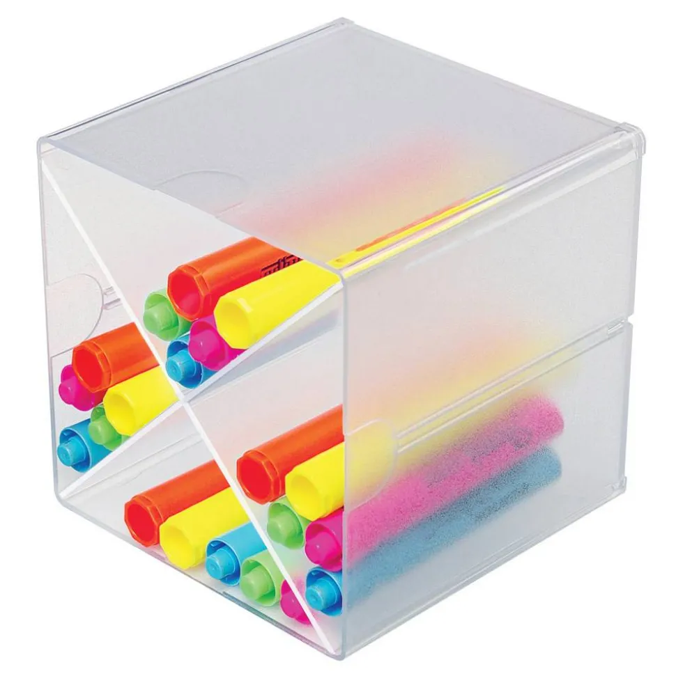 Deflecto Stackable Cube With X Divider, 6"H x 6"W x 6"D, Clear