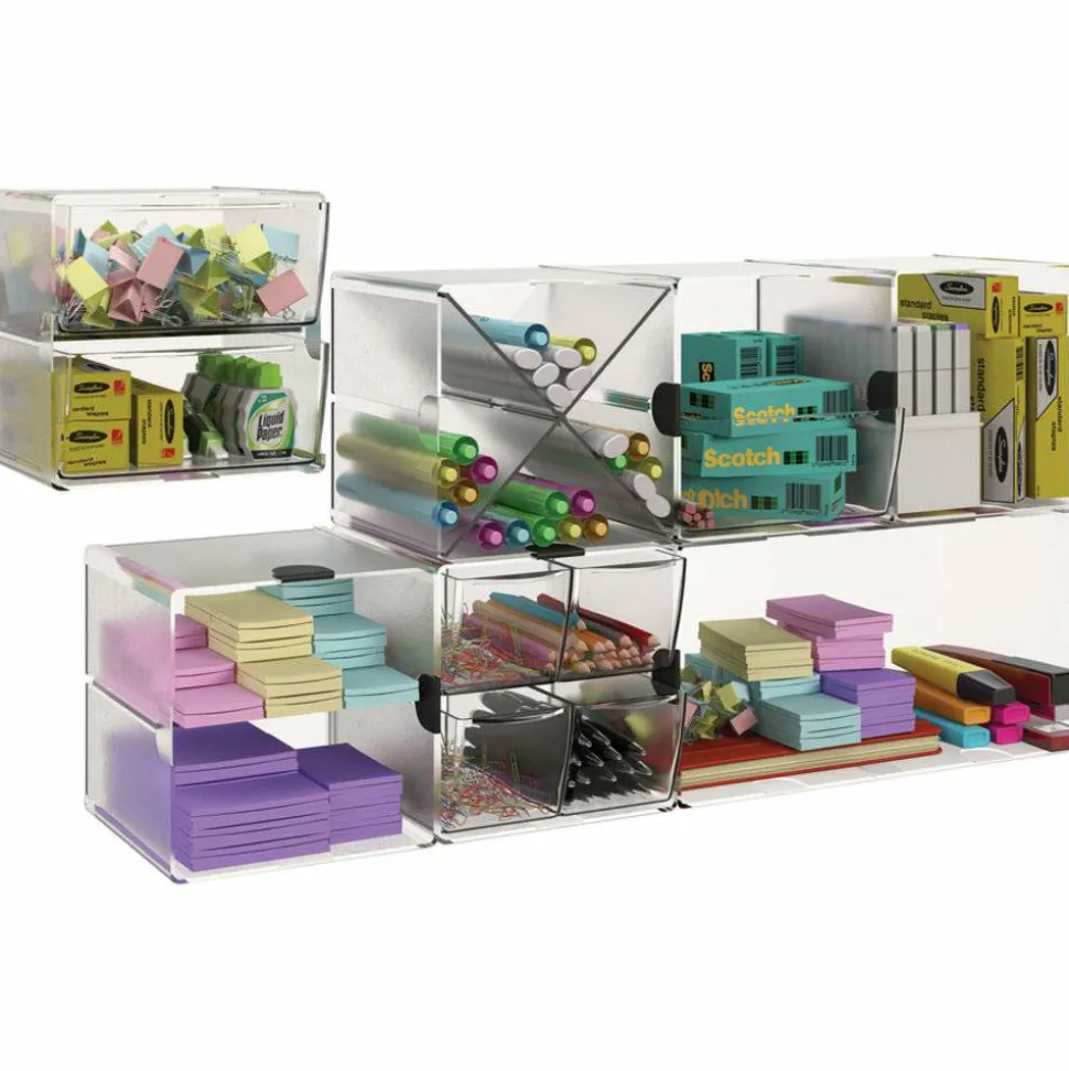 Deflecto Stackable Cube With X Divider, 6"H x 6"W x 6"D, Clear