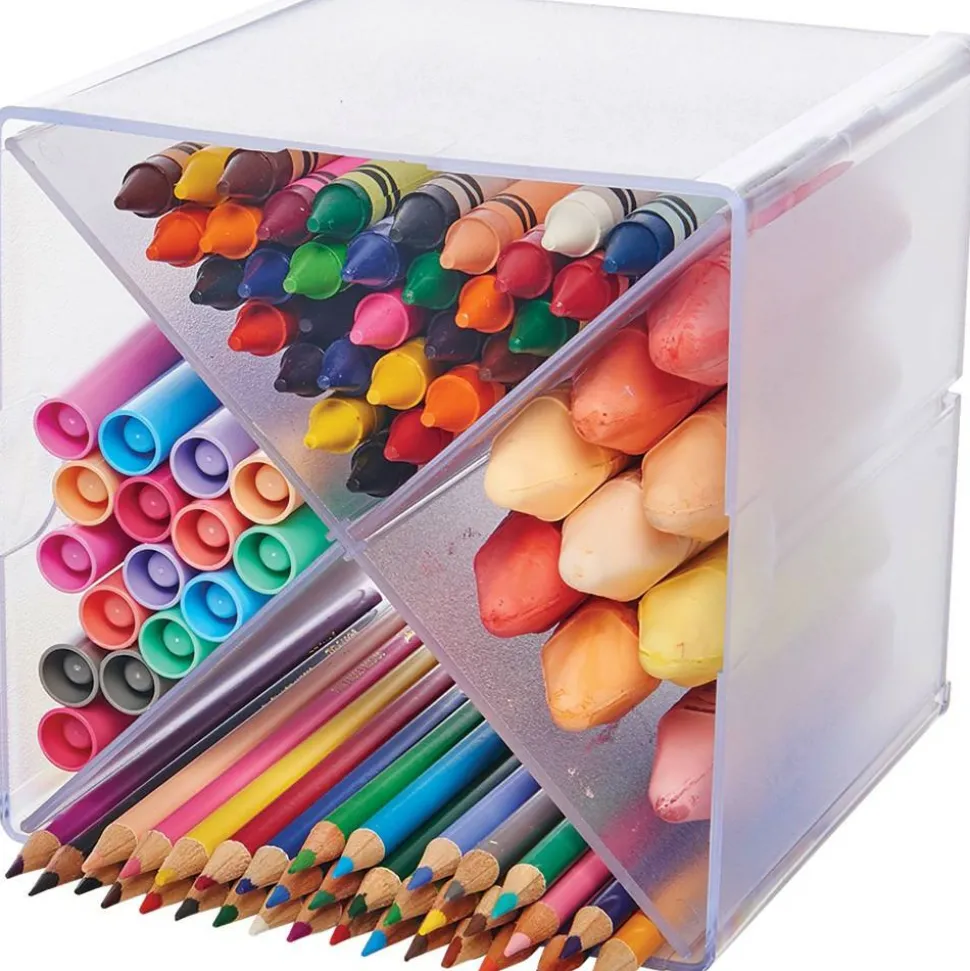 Deflecto Stackable Cube With X Divider, 6"H x 6"W x 6"D, Clear