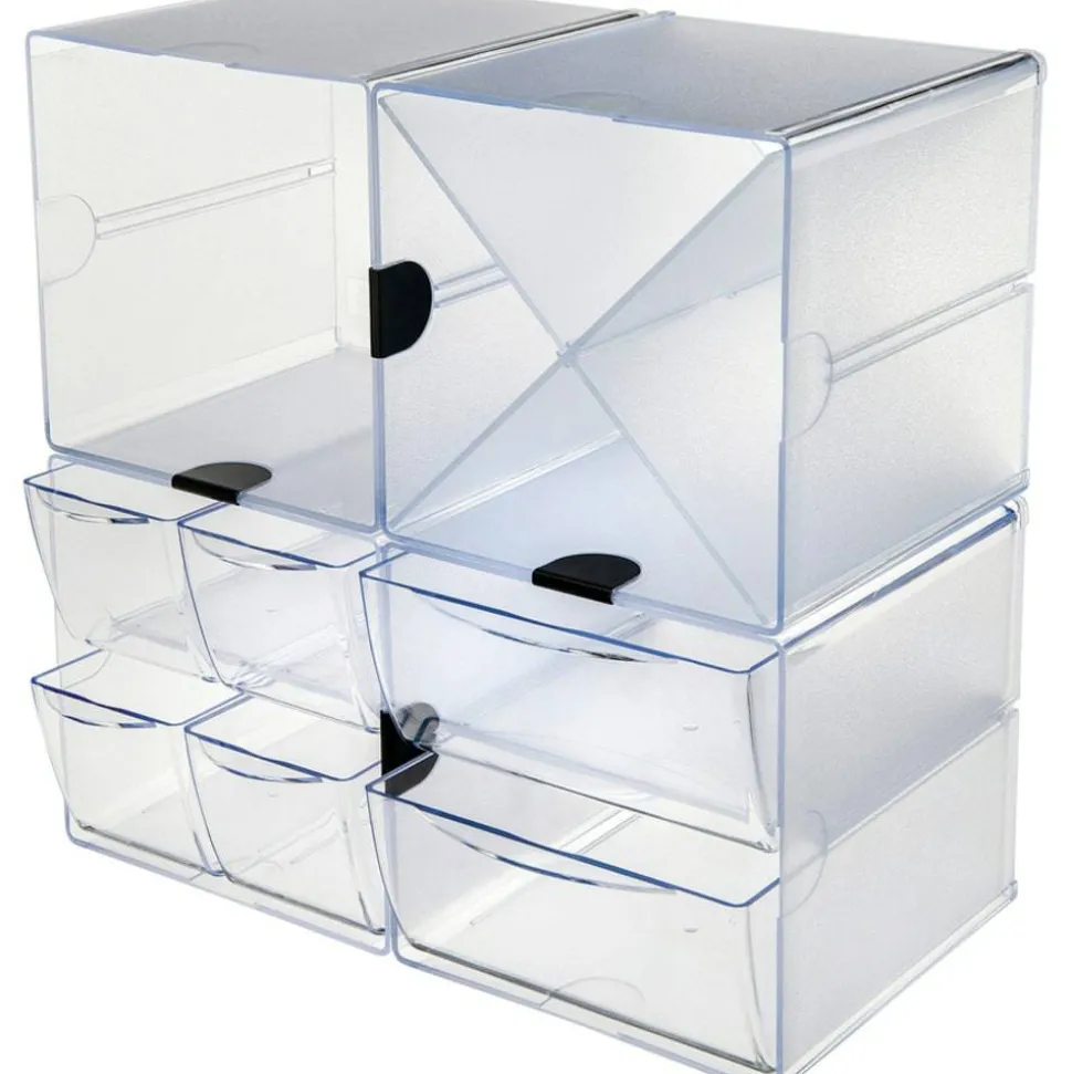 Deflecto Stackable Cube With X Divider, 6"H x 6"W x 6"D, Clear