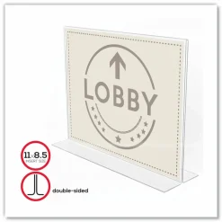 Deflecto Anti-Glare Double-sided Sign Holder, Landscape, 8.7"H x 11.1"W x 3.3"D, Acrylic, Clear, 879301