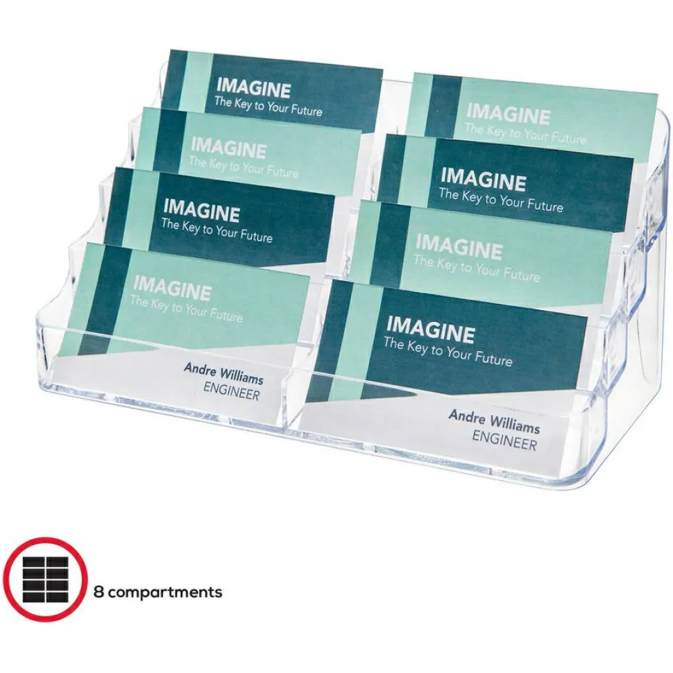 Deflecto 8-Compartment Business Card Holder, 3 7/8"H x 7 7/8"W x 3 5/8"D, Clear, DEF70801