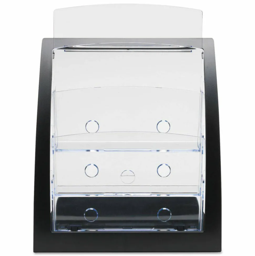 Deflecto Contemporary Literature Holder, 3 Magazine Size Compartments 13 5/16"H x 11 1/4"W x 6 15/16"D, Black/Clear